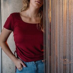 NWT Volcom Shore Shook Ruched Side Short Sleeve Top Maroon